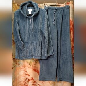 XL Cozy Blue Hooded Loungewear / Pajama Set By Stan Herman NWOT